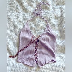 Lilac crop top with metal chain detailing